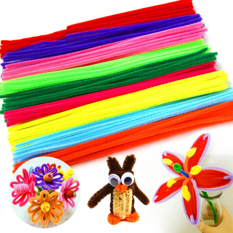 100pcs Colorful Chenille Stems Pipe Cleaners Plush Tinsel Stem Wired Twist Sticks Hair Strip DIY Craft Educational Toys Handmade