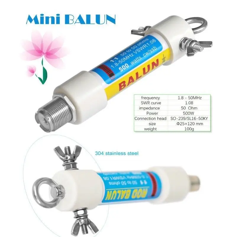 Imagem -02 - Prova Dágua 500w 1:1 hf Balun 1.8mhz 50mhz para Rádio Ham Antena de Ondas Curtas Balun Conversor de Impedância de Onda Curta à