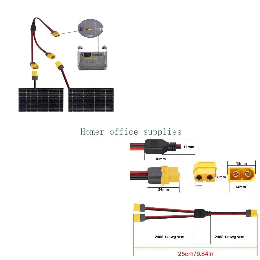 K43B XT60 25Cm Y Cable with Male End and Two Female Ends, Molded Body, PVC Cover, and XT60 Form for Line Arrangement Task Use