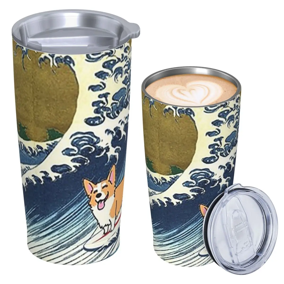 Corgi Dog Surfing The Great Wave Stainless Steel Tumbler Vacuum Insulated Mugs Thermal Cold Bottle Straw With Lid 20oz