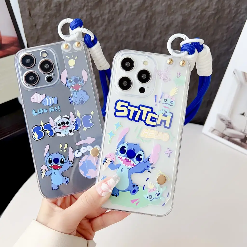 For Motorola Moto E13 E22 E40 20 30 E7Power Edge 30 X30 20 S 40 Pro lite Kawaii Stitch Case Wrist Strap Holder