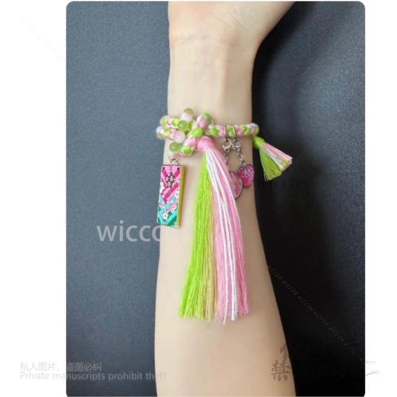 Anime Demo nSlayer Kanroji Mitsuri Cosplay Costume Impression Bracelet Adjustable 14-16 Halloween Gift Bracelet Kawaii Handmade