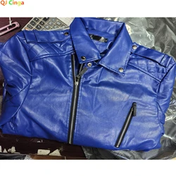 Men's Windproof PU Leather Biker Jacket, Casual Overcoat, Male Tops, Outerwear, Red, Brown, Blue, Black, S-4XL, 5XL, New, 2021