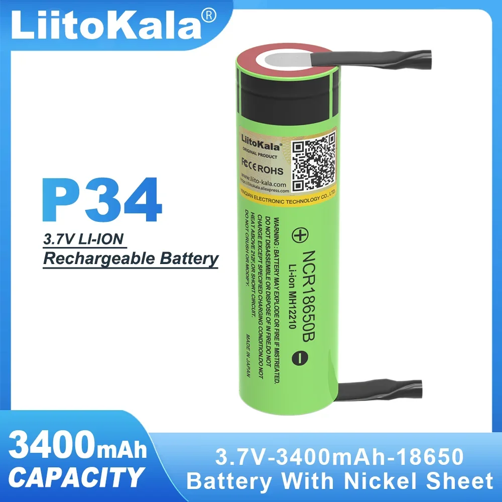 VEITOKALA-Batterie Lithium Rechargeable, Pièce Nickel DIY, NCR18650B, 3.7V, 3400mAh, 18650, Nouveau, Original