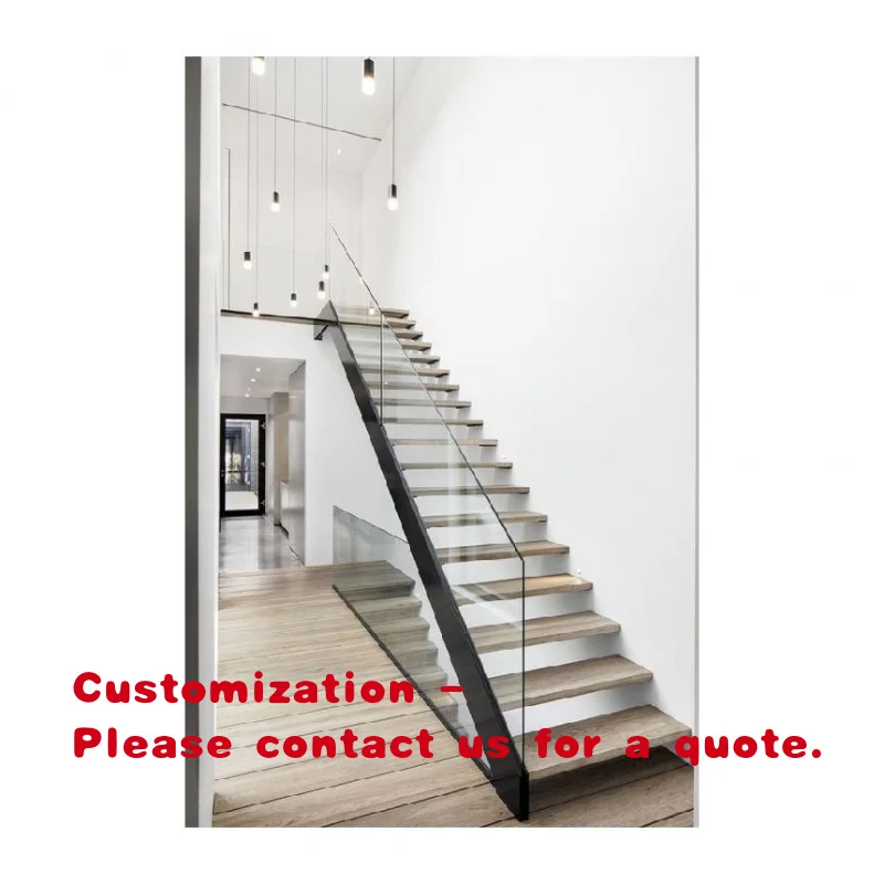 custom.Floating Stair  Newest Design  Staircase With  Glass Spigot Railings Modern Wood Stair Treads