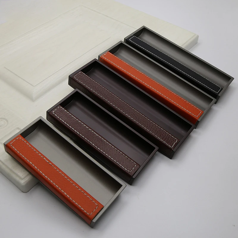 Light Luxury Simple Embedded Sliding Door Slotted Leather Concealed Knob Cabinet Drawer Furniture Handle Accessories