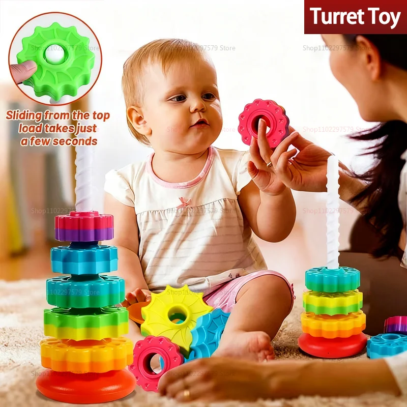 New Children's Montessori Sensory Spinning Rainbow Gear Stacking Toy Kids Motor Skills Development Gift Toddler Educational Play