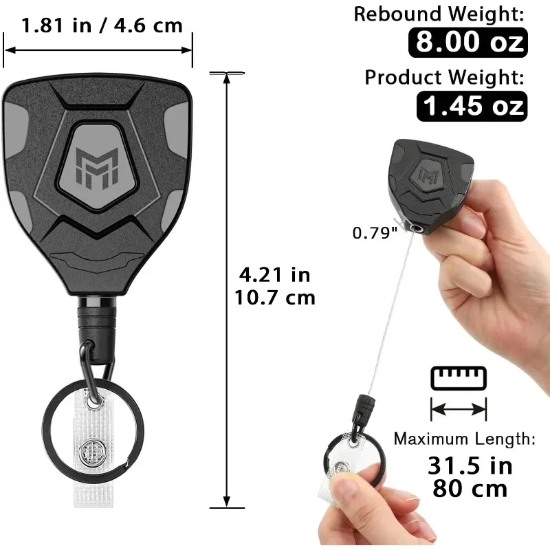 Elastic Heavy Duty Stretchable ABS Carabiner, Black Polygonal Belt Clip Key Hanger for ID Badge, Portable Fastener Holder