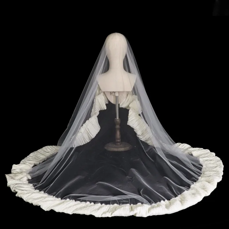 Новая высококачественная плиссированная тонкая вуаль с рюшами для невесты в стиле ретро, головной убор в стиле фотосъемки Новая высококачественная плиссированная тонкая вуаль с рюшами для невесты в стиле ретро, головной убор в стиле фотосъемки