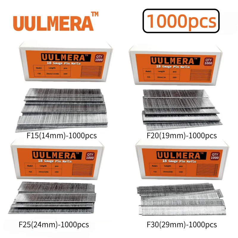 1000pcs 18 Gauge Brad Nails, 4 Sizes Available: 14mm-29mm Galvanized Nail Gun Nails for Pneumatic, Electric Brad Nailer Gun