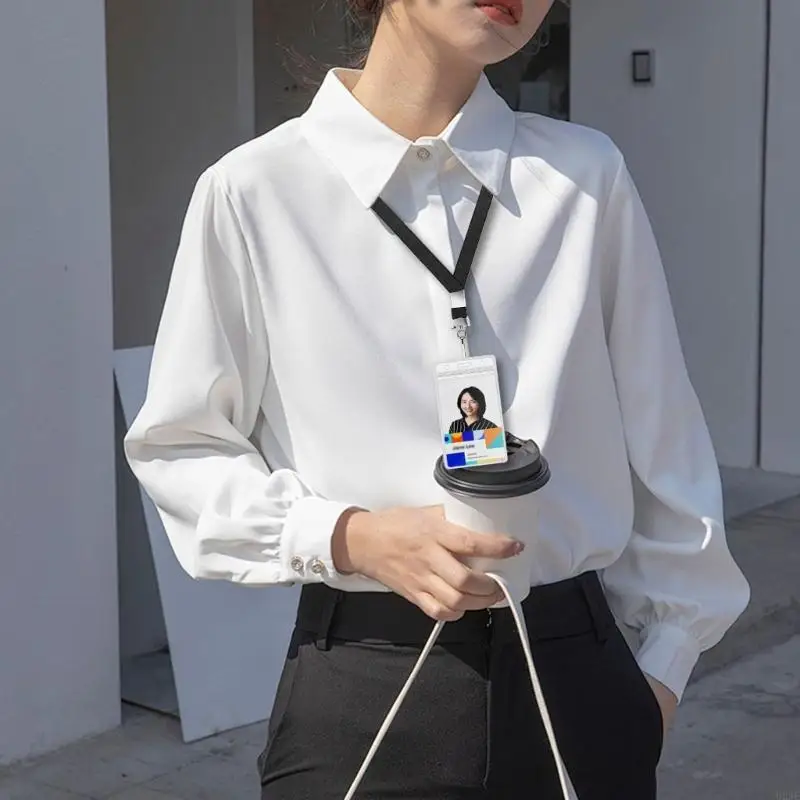 4バッジカードホルダー付き首のための4PCSランヤードのU2JEパック垂直カードホルダークリアネームカードホルダーとストラップ