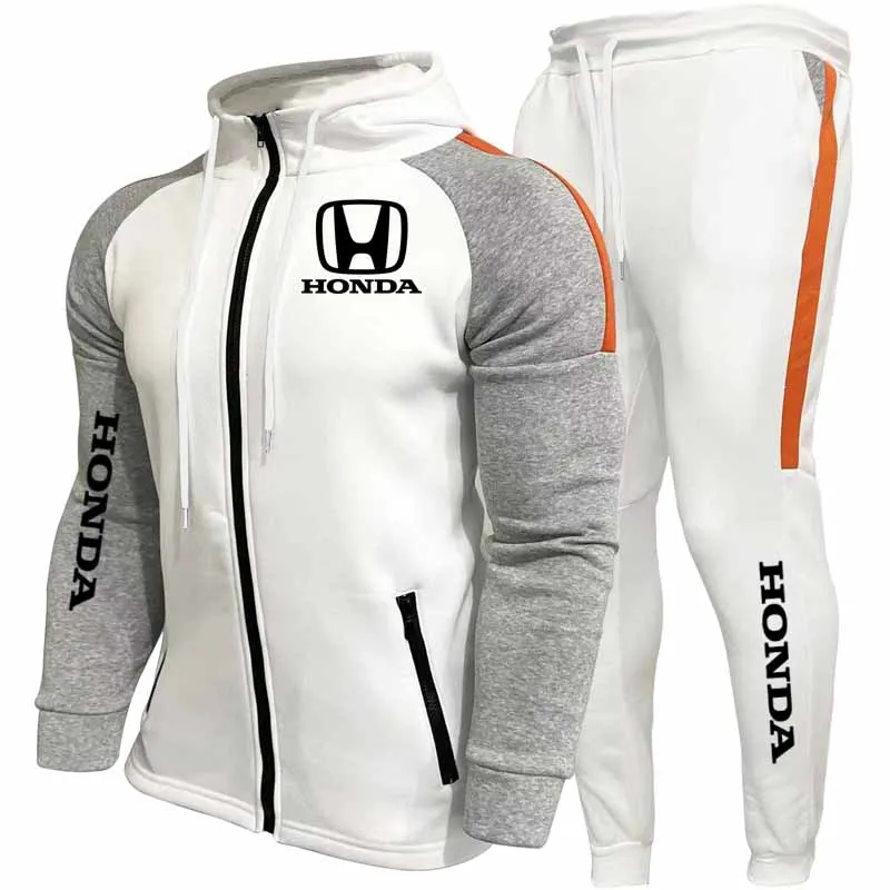 Honda Logo 2026 New Men's casual hooded long-sleeved sweatshirt set with fleece, comfortable cardigan and color-blocked sweatshi