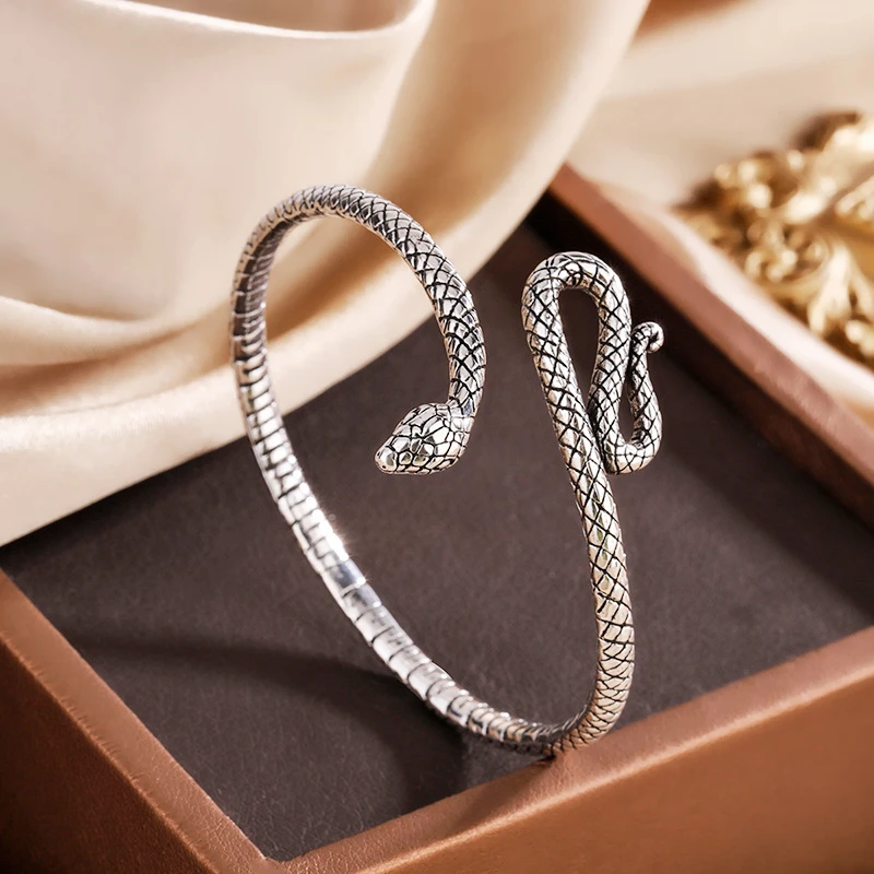 Vintage Cool Snake Creativity 925 Sterling Silver Female Resizable Bracelets BR335