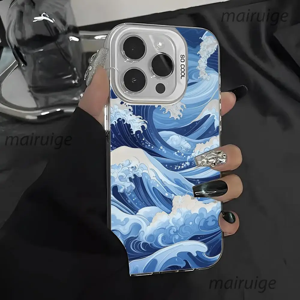 اليابان موجات تصميم قضية الهاتف المحمول المضادة للبصمة Phonecase آيفون 16 15 14 13 12 11 برو/ماكس/Plus غطاء خلفي مقاوم للصدمات #3