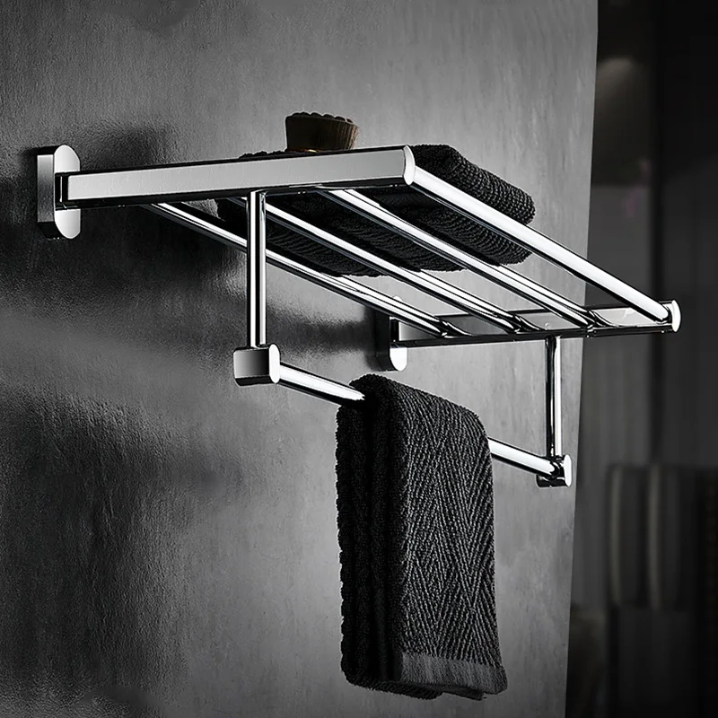 Chrome Plated Brass Bathroom Towel Holder Wall Mounted Hook Towel Bar Silver Rack Bracket Wash Room Storage Shelf