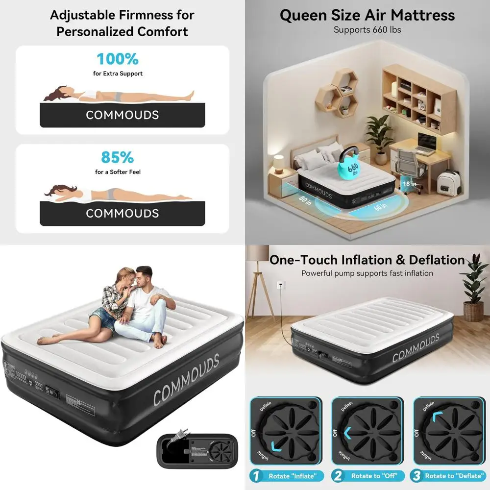 

Портативный надувной матрас с высотой 18 дюймов, встроенным насосом, удобной водонепроницаемой поверхностью, идеально подходит для кемпинга, дома и путешествий.