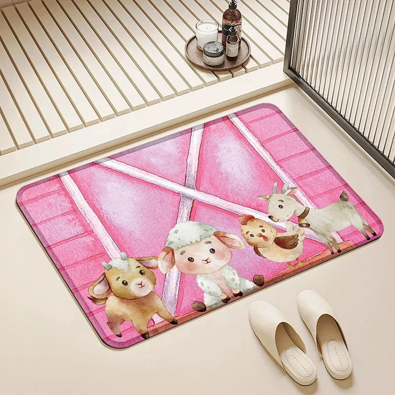 

Farm Animal Goat Lamb Chicken Doormat Non-Slip Floor Mat Home Entrance Door Rug Cute Decor Kitchen Bathroom