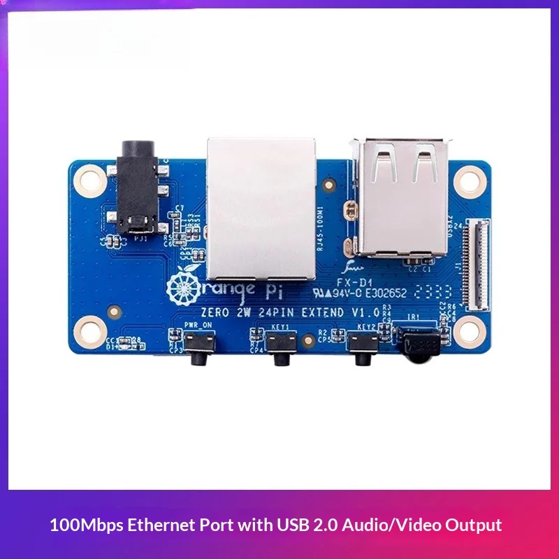 Orange Pi Zero 2W Expansion Board with 100Mbps Ethernet, Dual USB 2.0, 3.5mm AV, IR Receiver and Buttons