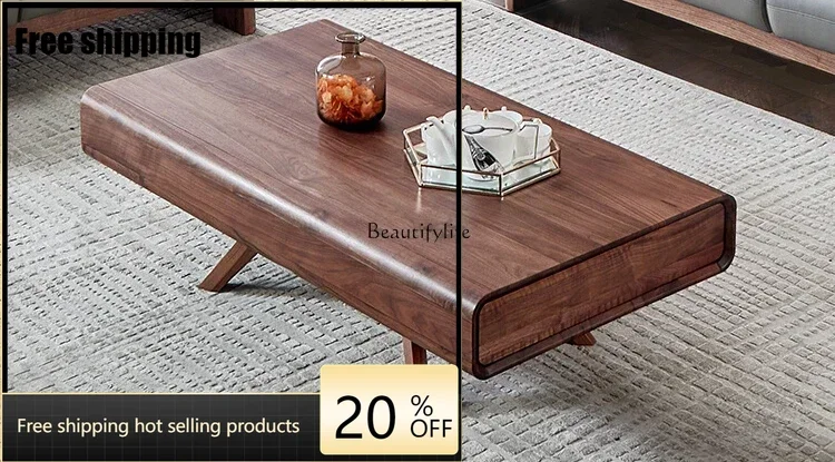 

x4 North American black walnut tea table Nordic rectangular living room with drawers storage coffee table