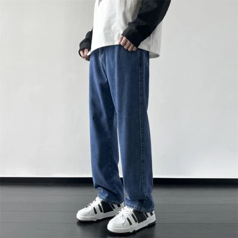 

High Street Loose Straight Casual Versatile Women's Jeans with Elastic Waist Women's Pants for Daily Wear