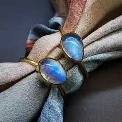 Lovely Vintage Rings For Girls Golden Brass Inlaid Natural Moonstone Slim Rings R254