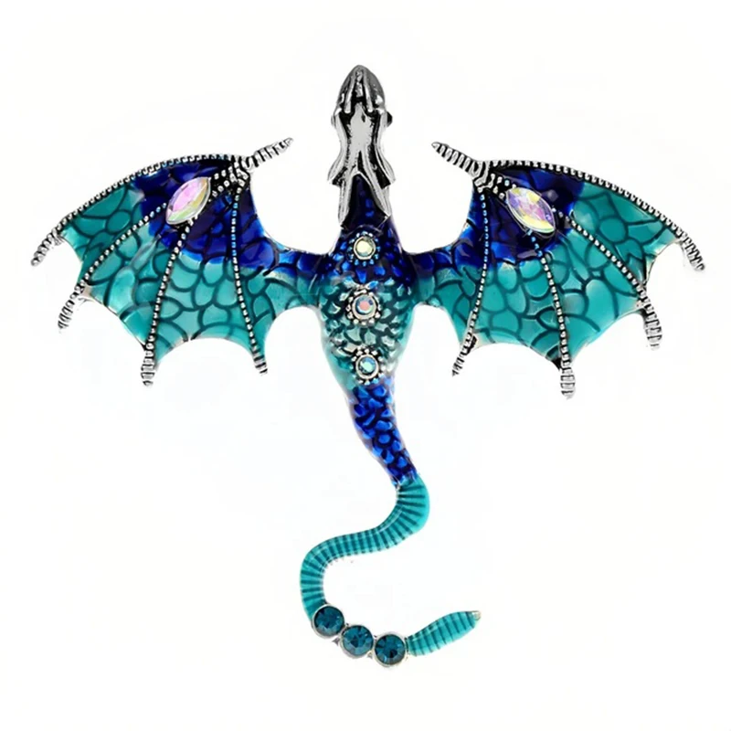 Hot Selling Enamel Dragon Brooch Colorful Shiny Rhinestones Flying Animals Pterodactyl Wyvern Party Office Women Men Pin Gifts