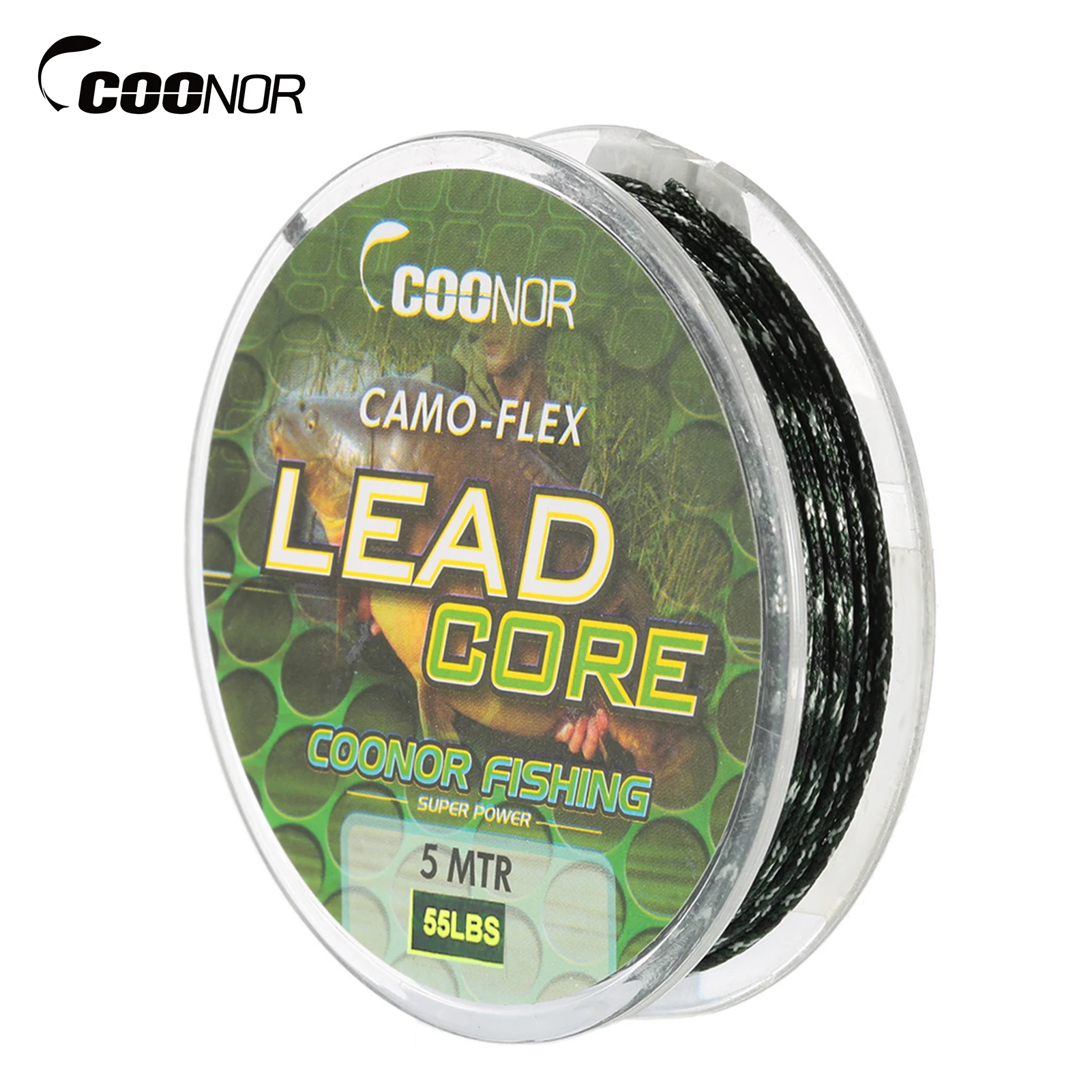 Coonor Multifilament-Angelschnur, 55 lb, 5 m, Leadcore, geflochtene Tarnung, Karpfen-Angelschnur, Haar-Rigs, Bleikern-Angelgerät 2024