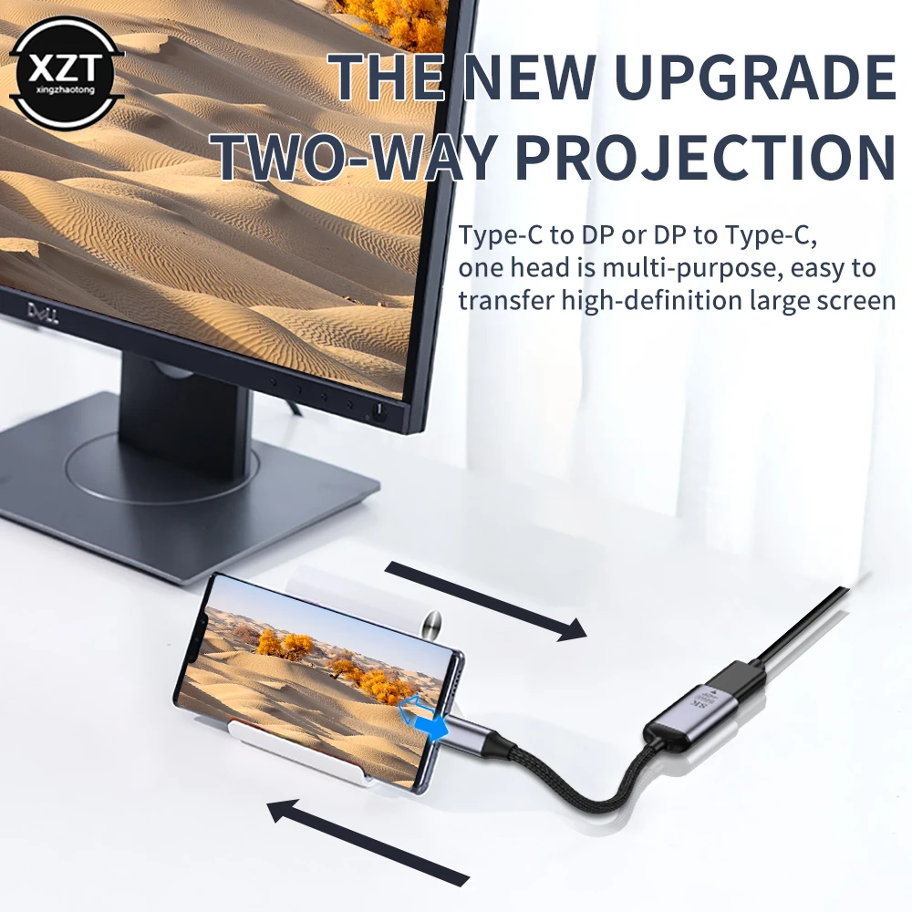 USB typ C do DP/MiniDP żeński Adapter 8K @ 60Hz dwukierunkowy ekran projektor konwerter do notebooka telefon Macbook Pro Laptop