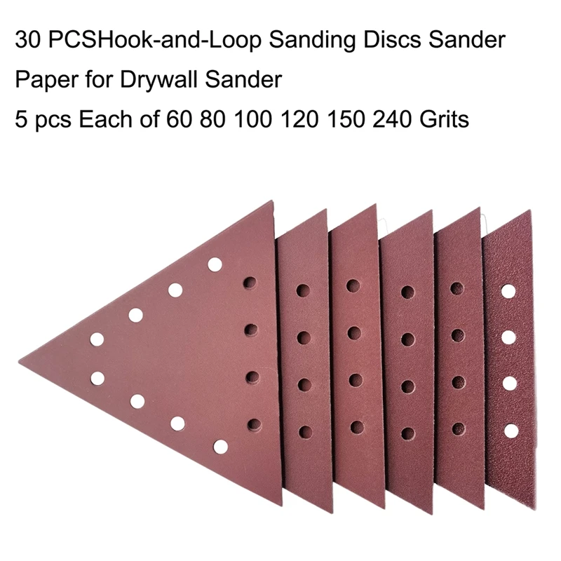 

30Pieces Of 11-1/4In Hook and Loop Triangle Sandpaper for Drywall Sander - 5 Pieces Each 60 80 100 120 150 240 Sandpaper