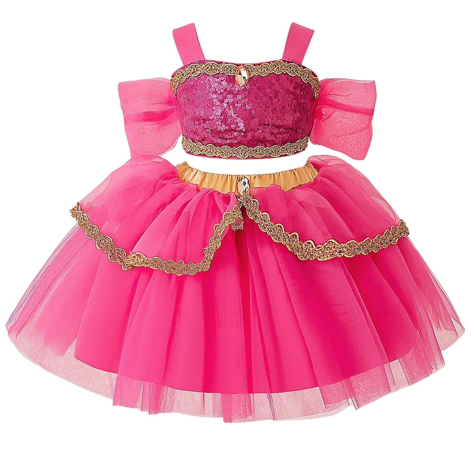 

Baby Girls Clothes Shiny Sequin Crop Tops with Tulle Skirt Infant Kids Halloween Birthday Party Arabian Princess Cosplay Costume
