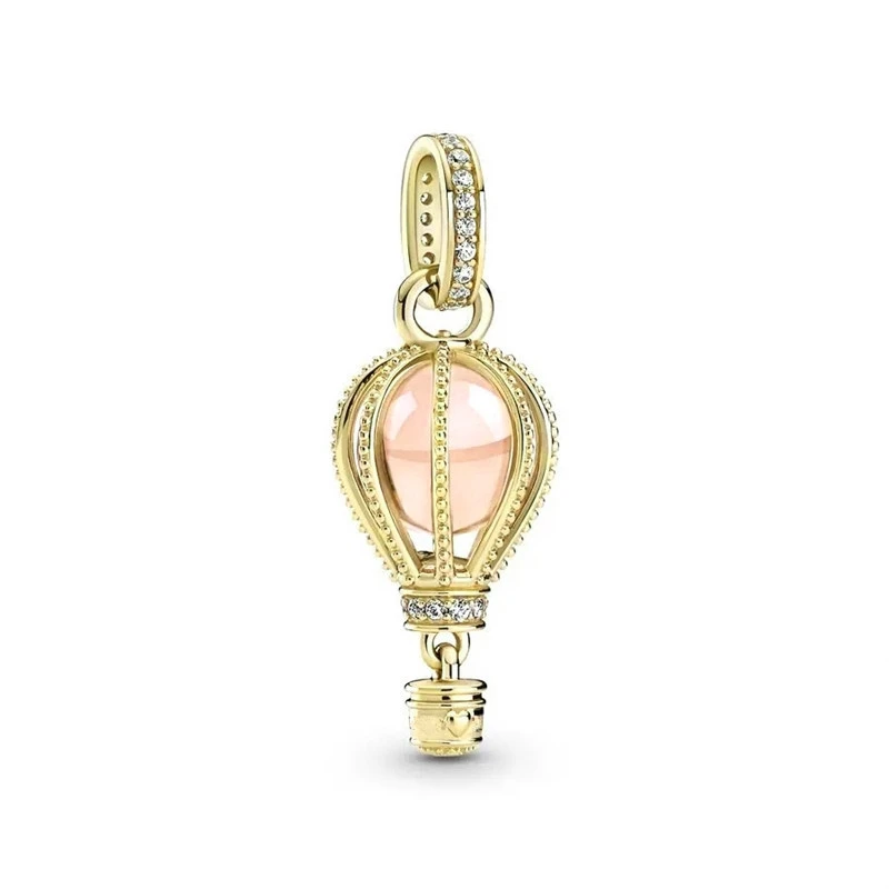 Nuovo piatto d'oro scintillante rosa mongolfiera e corno fortunato ciondola il fascino adatto per gioielli originali con bracciale da donna in argento sterling 925