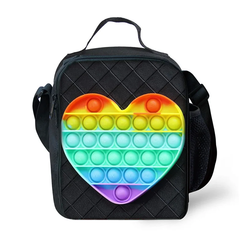 Harajuku Novelty Cool Rainbow Colorful Push Bubble 3D Printed Picnic Bag Lunch Box Lunch Tote Bag School Food Bags