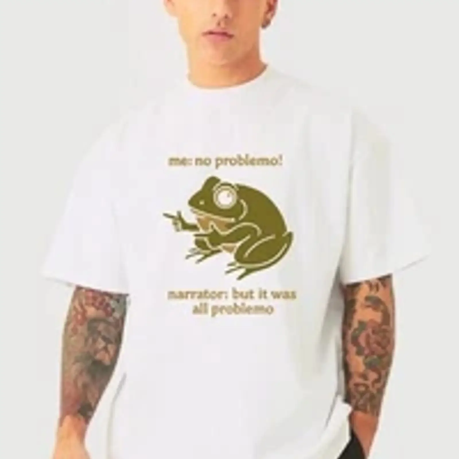 Funny frog meme t shirt no problem sarcastic humor narrator graphic top vintage Washed Unisex Stylish designer clothes