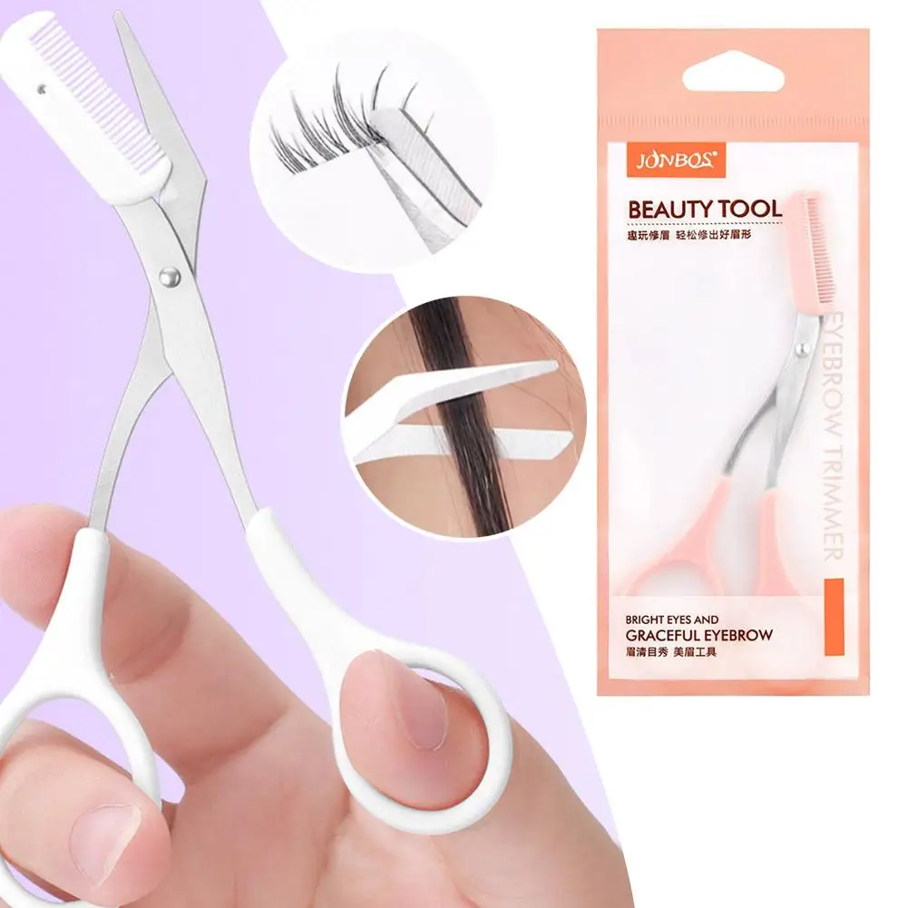 Tesoura de corte de sobrancelha de aço inoxidável com pente, ferramenta segura de maquiagem para aparar sobrancelhas, criação precisa de formato perfeito de sobrancelha