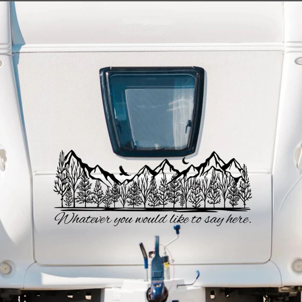 

Mountain Range Tree Bird Camper RV Truck Sticker Decal Motorhome Caravan Car Window Body Side Inspirational Quote Vinyl