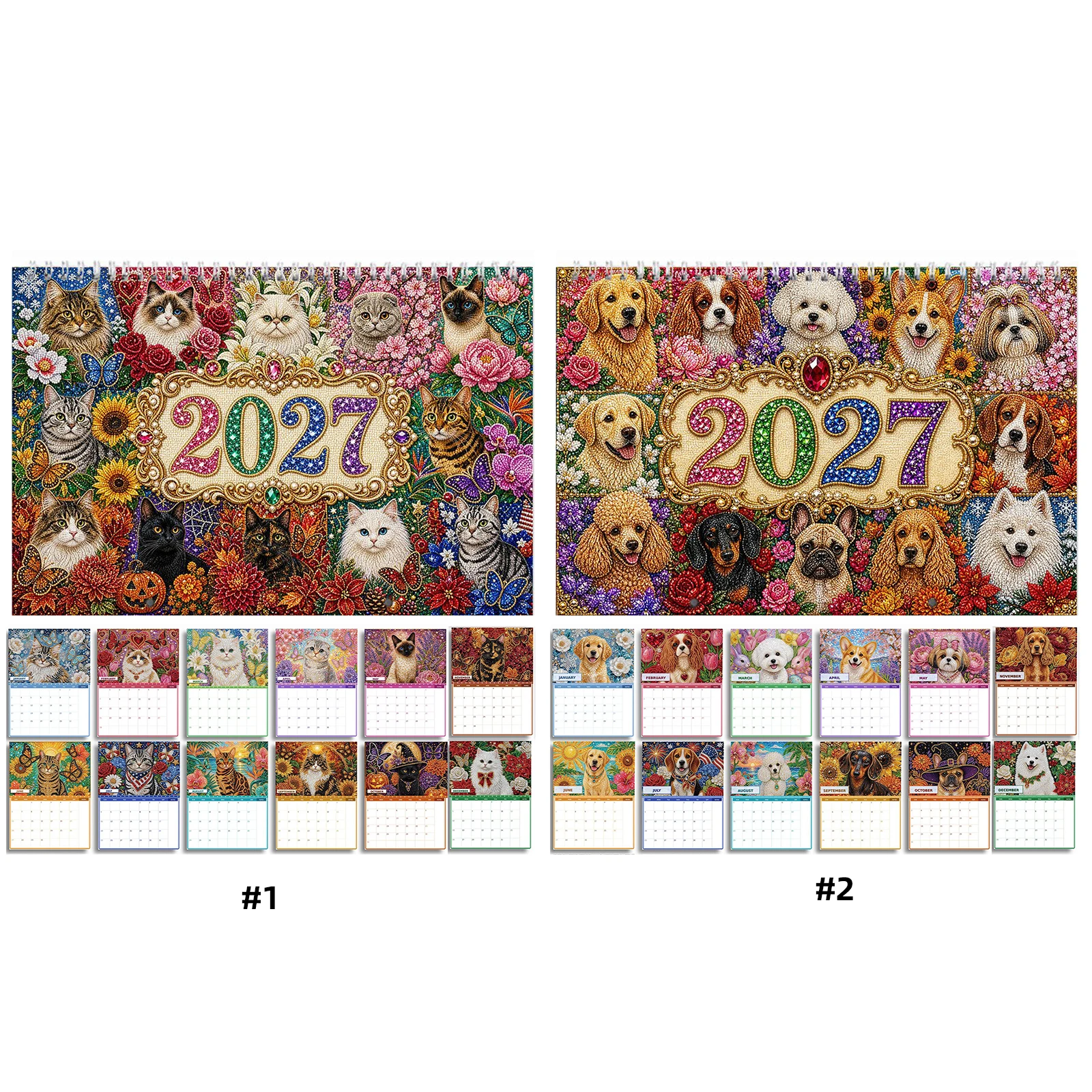 2027 DIY Flowers Diamond Art Calendars for Adults 11.81x9.45 Inch for Home Business Office Planning Decor