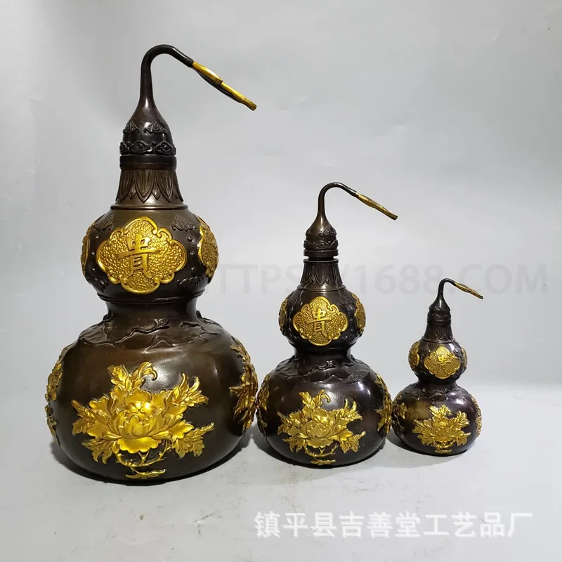 

Copper gilt open lid gourd ornament Hollow gourd living room home decoration handicraft gourd ornament