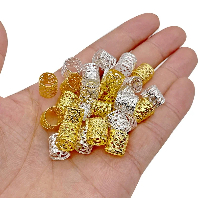 100Pcs 8x9/10x10mm Small Silver Gold Plated Hair Ring Braid Dreadlocks Hole Micro Beads Adjustable Cuff Clip Hair Braid Styling