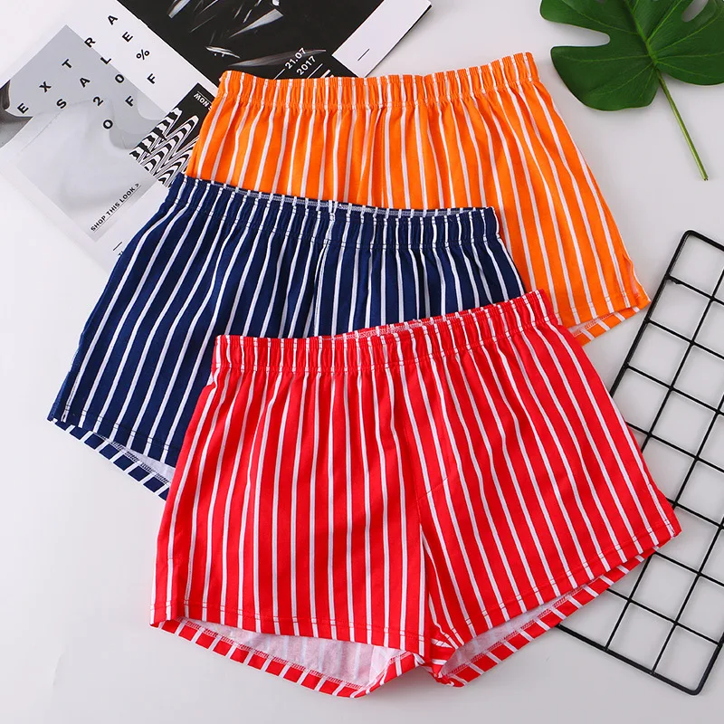 Man Underwear Boxers Striped Loose Shorts Trend Mens Panties 100%Cotton Arrow Pants Classic Basics Home Wear Sleep Underpants