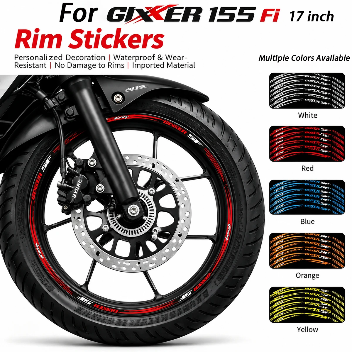 

For Gixxer 155 Fi 17 Inch Wheel Hub Rim Stripe Tape Sticker Reflective Vinyl Decorative Decal Motorcycle Accessories