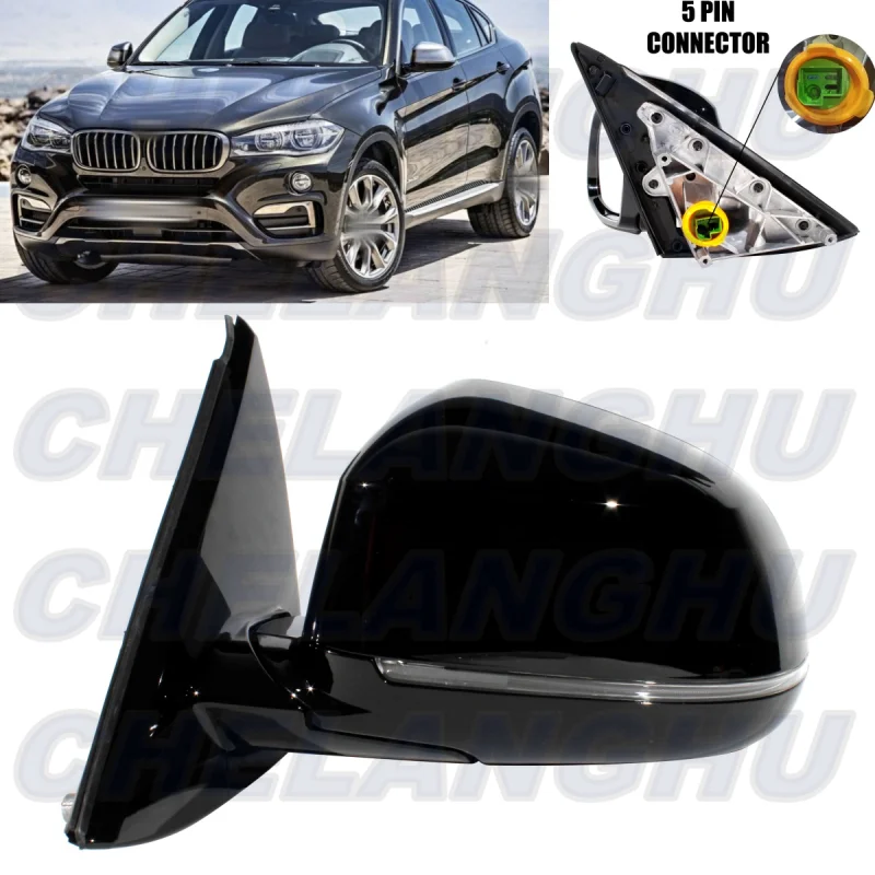 For BMW X6 F16 2014 2015 2016 2017 2018 Left Side 5Pins GlossBlack Painted Heated Power Adjust Memory Power Fold Mirror Assembly