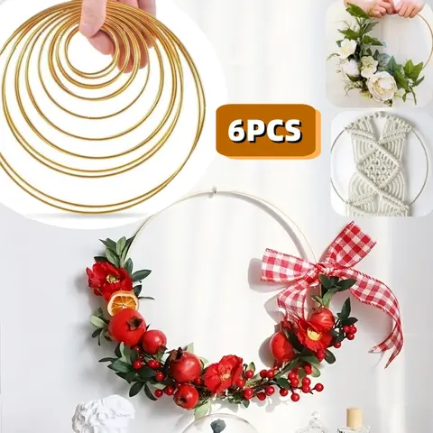 원형 금속 꽃 고리 화환 프레임, 와이어링 꽃 화환, 거치대 반지, DIY 크리스마스 웨딩 테이블 장식 화환, 6 개