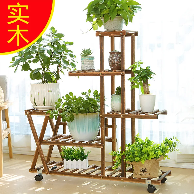 

Balcony Wood Flower Rack Solid Wood Living Room Succulent Plant Rack Multi Layer Bonsai Rack Wood Indoor Ground Flower Pot Rack