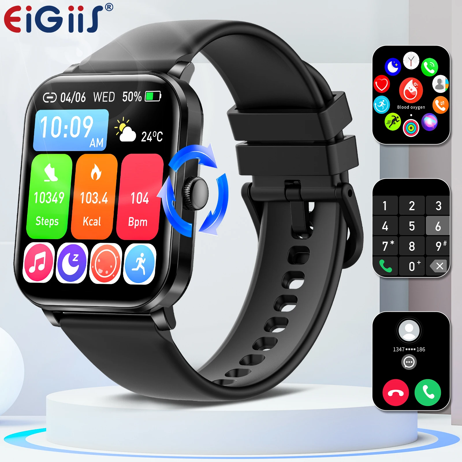 

EIGIIS Smart Watch for Women 1.85” HD Screen with Heart Rate SpO2 Pedometer Sleep Monitor, Outdoor Activity Fitness smartwatch