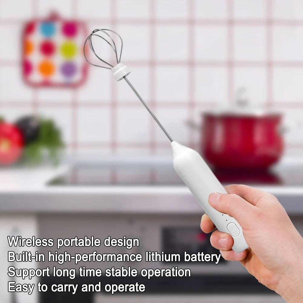 Electric Milk Frother USB Charging Wireless Egg Beater 3 Gears Portable Milk Frother Coffee Whisk Mixer Household Baking Tool