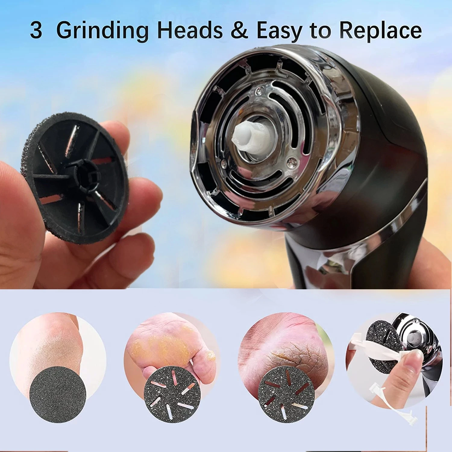 USB Rechargeable Electric Foot File Pedicure Foot Sander IPX7 Waterproof 2 Speeds Eliminate Feet Dead Skin and Calluses Remover