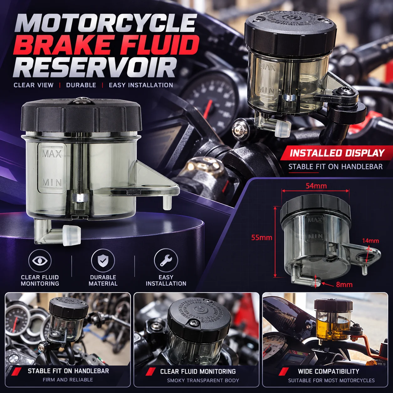Universal Adelin Brake Fluid Reservoir Auto Bikes Motorcycle Scooter Oil Master Cylinder Foot Cup Dirt Bottle Accessories view 4