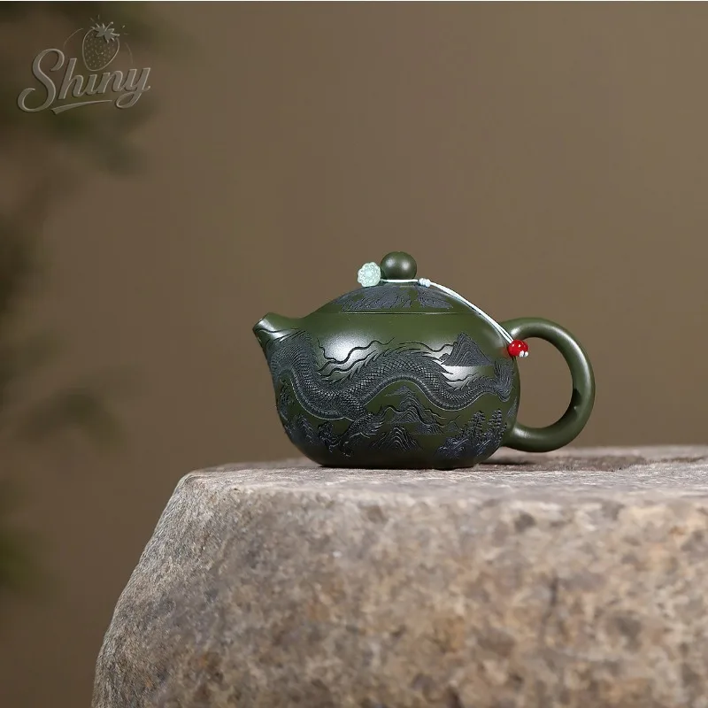 إبريق شاي من الطين الأرجواني من ييشينغ مصنوع يدويًا من الطين الأخضر الخام مع أنماط التنين إبريق شاي Xi Shi ذو سعة كبيرة #2