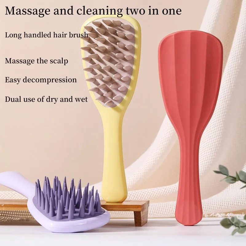 955Massage Scalp Hairbrush Silicone Coarse Tooth Combrecommended By Hairdresser Women's Long Handled Hair Brush Shampoo Tool