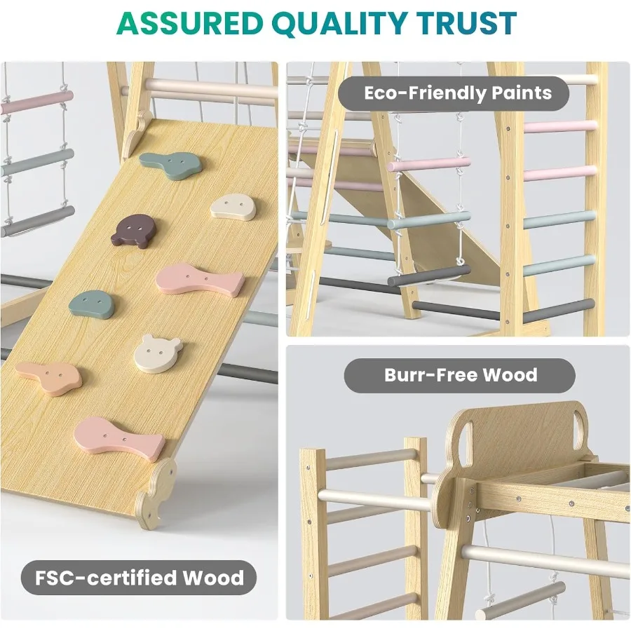 ترقية ملعب داخلي 9in1 الغابة رياضة تسلق اللعب مونتيسوري فلسفة والدورف نمط متسلق خشبي Playset مع الشريحة #4